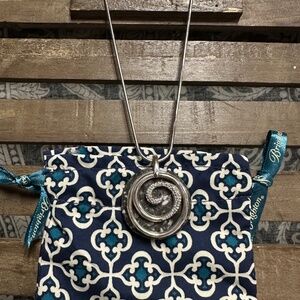 Brighton EUC Magestic silver crystal swirl rock pendant necklace with bag